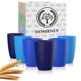 Homienly Cup Sets for Kitchen 12oz Wheat Straw Cups Unbreakable Drinking Cups Set of 6 - Lightweight,Reusable Cups for Kitchen, Outdoor- Blue Sky