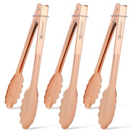 MSY BIGSUNNY 9 Inch Kitchen Food Tongs for Cooking and Serving Tongs- Aluminum - Set of 3 (pink gold)