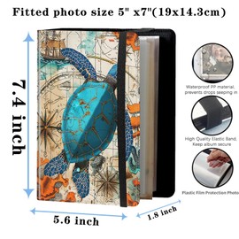 NLZQTTBD Photo Album 5x7 Photos - 120 Photos Capacity PU Leather Cover,cute small photo album with Strong Elastic Band,for Wedding baby Travel Family photo book Album,Nautical Charts Turtle