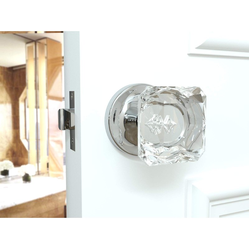 (5 Pack) Privacy Princess Cut Crystal Door Knobs Chrome Round