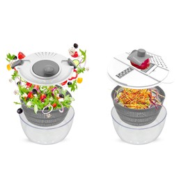Lumme Salad Spinner Vegetable Chopper Multifunctional includes a shredding board with multiple blades, easy to use, Spin dry, and chop your favorite Salad greens, fruits, and Vegetables…