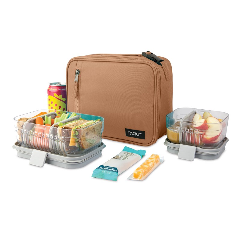 PackIt Freezable Classic Lunch Box, Almond, Built with ECOFREEZE Technology,