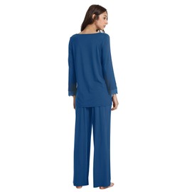 WiWi Bamboo Soft Pajamas Sets for Women Long Sleeve Sleepwear Loose Comfy Pjs Set with Pants Plus Size Loungewear S-4X, A-dark Blue, Large