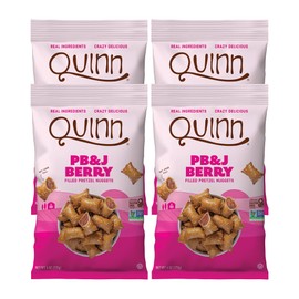 Quinn Gluten Free PB&J Berry Filled Pretzel Nuggets - Made with Real Ingredients, Whole Grain Sorghum, Sea Salt, Strawberries, Raspberries, Dairy Free Salted Snacks, Vegan, Non GMO - 6 oz (Pack of 4)