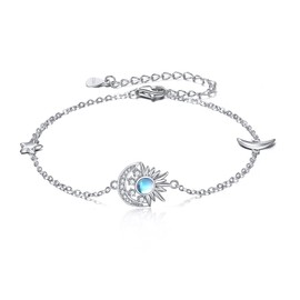 ONEFINITY Sun Moon Star Moonstone Bracelet 925 Sterling Silver Crescent Moon Charm Jewellery Gifts for Women Girls, Sterling Silver, No Gemstone