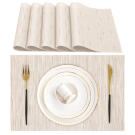 Lumaca Washable Placemats, Set of 6 Place Mats (70% PVC, 30% Polyester), Heat-Resistant, Non-Slip, for Kitchen Table and Restaurant, Beige