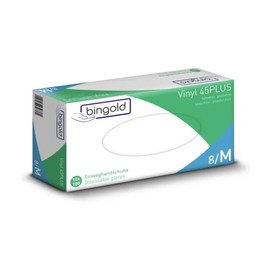 Bingold Vinyl 45Plus Disposable Gloves, Powder-Free, Pack of 100 (M)