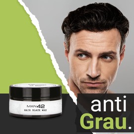 MAN42 Hair Black Wax, Strong Men's Hair Gel, Formula for Covering Grey Hair, 100 ml
