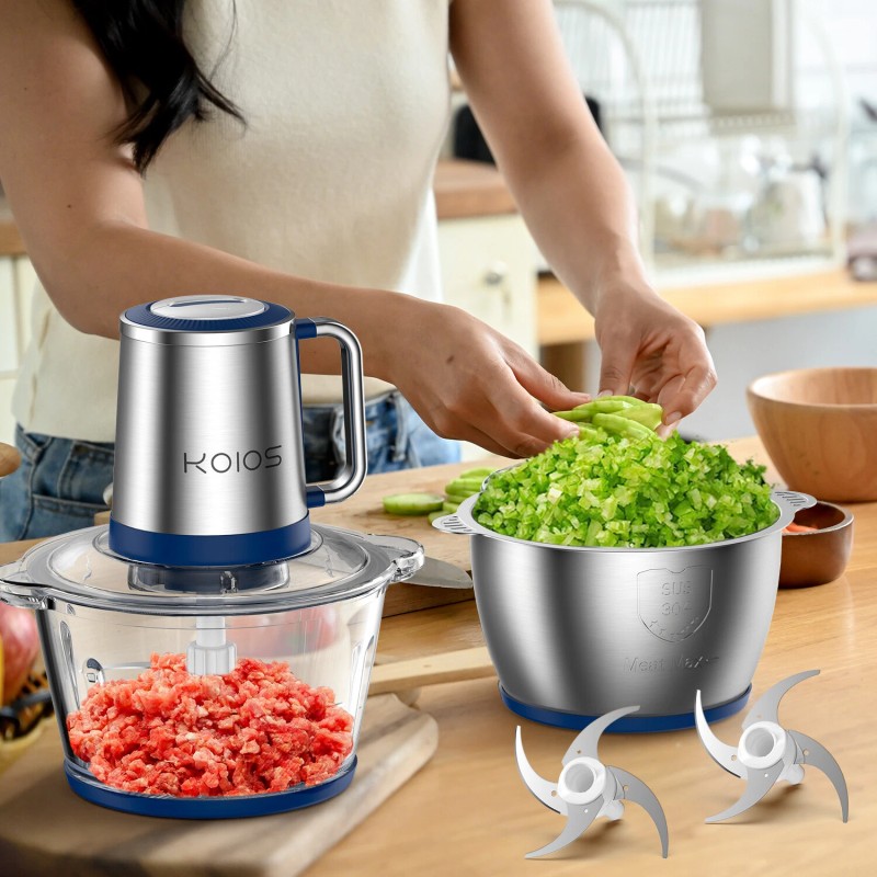 KOIOS Electric Food Processor & Meat Grinder with 2 Bowls