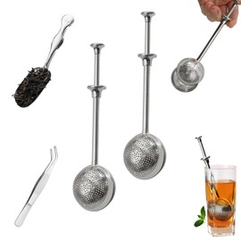 Set of 2 Stainless Steel Tea Strainers, Fine Mesh Tea Strainer with Hook Handle, Tea Infuser Stainless Steel for Loose Tea, Coffee, Spices, Tea Filter, Pipe, Tea Part