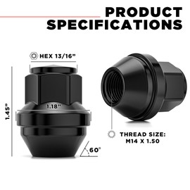 White Knight M14x1.5 Lug Nuts for Select Ford Edge, Explore, Fusion, Maverick, Mustang, Lincoln Aviator, Continental, MKs, Nautilus. Factory Style Black Chrome Bulge Acorn – WN00709BK-24AM (24 Pack)