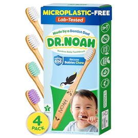 Dr. Noah Microplastic-Free Bamboo Baby Toothbrush | Dentist Designed | 656 Substances Safety Tested | BPA, PFAS & Phthalate Free | 4 Pack |Soft Bristles | Infant to Toddler, 6-12 Months, Age 2-4 Kids