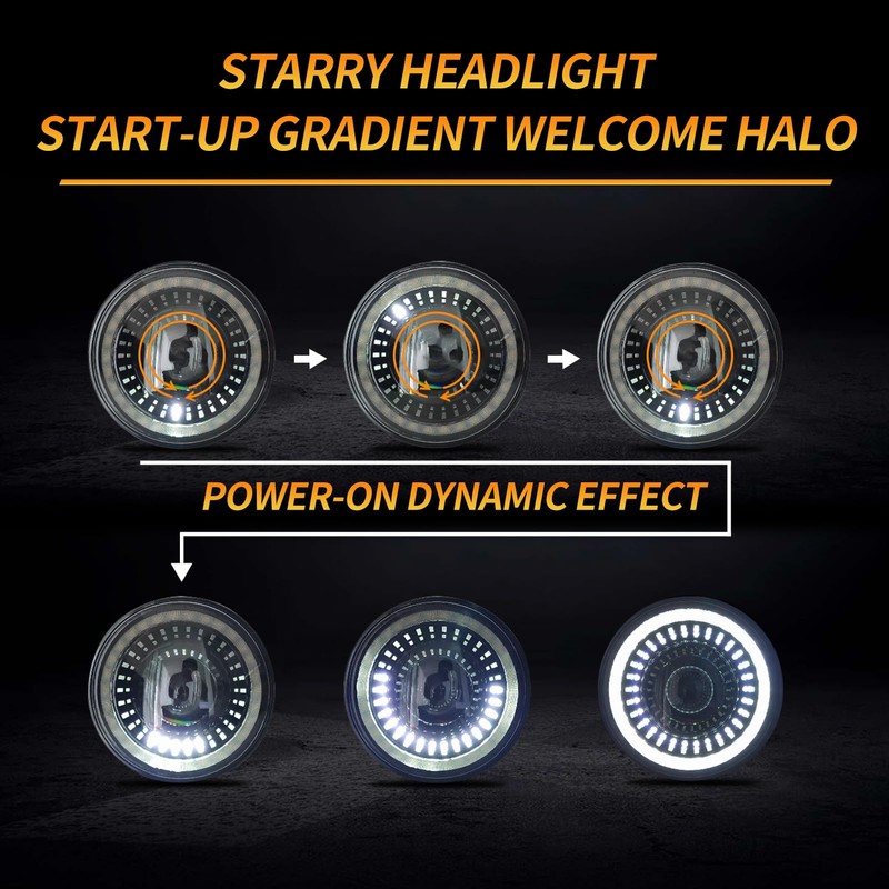 HARPUOU 7inch Flowing White/Amber DRL LED Motorcycle Start-up Headlight with