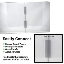 3" L Flat Plexiglass Panel Connectors, 180 Degree Sneeze Guard Holders to Join Acrylic or Glass Sheets Between 3/16" to 1/4" Thick, 20 Pack