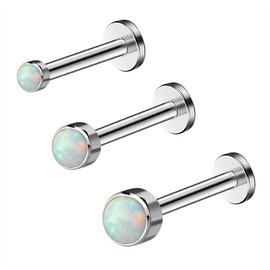 Melighting 16g Helix Earrings Made of G23 Titanium 8 mm Lip Piercings Opal Internally Threaded Labret Cartilage Helix Tragus Conch Piercings with Flat Back Tragus Earrings 2 mm 3 mm 4 mm, Titanium,
