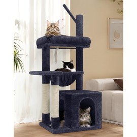 Globlazer F46A Compact Cozy Cat Tree Tower | 46-Inch Sturdy Cat Condo with Scratching Posts, Hammock, and Anti-Tip Kit | Ideal for Small Spaces & Large Big Cats | Premium Quality Materials, Dark Grey