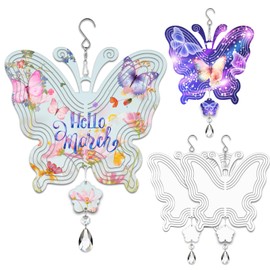 WindMage 4Pack 8inch Sublimation Wind Spinner Blanks 3D Aluminum Metal Wind Sculpture Kinetic Spinners for Yard and Garden Indoor Art Ornaments Hanging Decoration (New Butterfly)