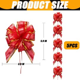 YKKYK Large Pull Bows Wrapping Ribbon, 5PCS Red Organza & Plastic Bows for Gift Wrapping, Wedding, Valentine's, Birthday, Christmas, Decorations