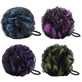 4 Pack Bath Shower Sponge JollyJelly Mesh Bath Loofahs Body Scrubber Brush for Women Men Exfoliate Skin Clean Soothe Skin (Mix Colors -4 Pack)