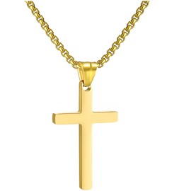 RWQIAN Stainless Steel Cross Necklace for Men gold 40cm Cross Pendant Necklace Simple Jewelry Christian cross Chain for Mens