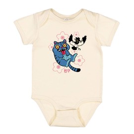 TATY Kids Silly Blue Cat and Crow Baby Infant One Piece Bodysuit 24 Months Natural