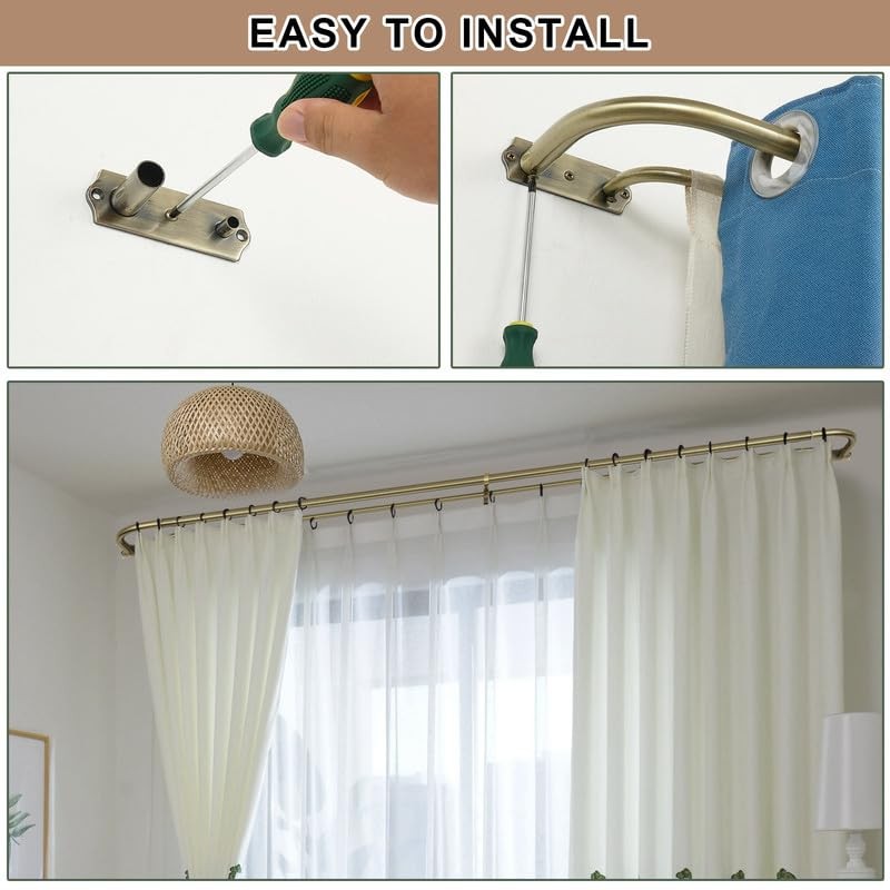 Antique Bronze Double Curtain Rods, 84-120 Inches, Wrap Around Design,