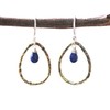 Lapis lazuli earrings and oxidized brass teardrop shape in hammer