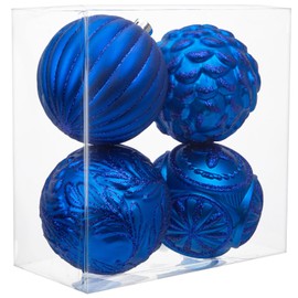 Hollyone 4.7 Inch Large Blue Christmas Ornaments 4Pcs Christmas Tree Balls Ornaments Shatterproof Christmas Ornaments for Xmas Tree Decor with Hook for Holiday Party Wreath Home Decor (Blue, 120mm)