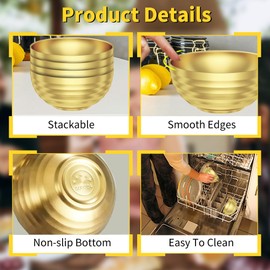 ATSKIM 4 Pack Stainless Steel Mixing Bowls, Gold Appetizer Platter, 3.2in Prep Bowls for Kitchen, Metal Serving Bowls for Sauces, Rice, Individual Bowls for Dips, Cooking (Gold)