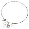 Sterling Silver Cubic Zirconia Love Heart Dangle Charm Bangle Bracelet,