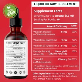 Complejo De Vitamina B Sublingual Vegano 60 Ml Hecho En Usa                                                                                           