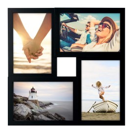 Malden 4-Opening Matted Collage Frame, Displays Four 4x6 Photos, Black