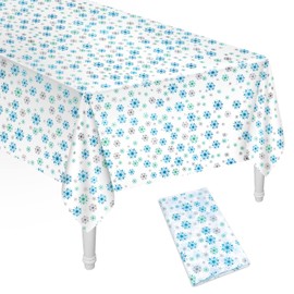 ELECLAND Christmas Snowflakes Tablecloth Plastic Christmas Snowflakes Table Cover 137cmx274cm Winter Party Tablecloth Rectangle Table Cover for Christmas Party Decor, Winter Holiday Home Decorations
