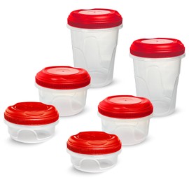 Guateplast - Set de 6 Envases con Rosca para Alimentos - Varios Tamaños (4, 2 y 1.5 Tazas) | Set de Herméticos | Juego de Recipientes para Alimentos | Contenedores para Comida | Color Rojo