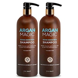 Argan Magic Shine Boosting Shampoo - Gently Cleanses and Restores Hair to Calm Frizz and Boost Shine | Made in USA, Paraben Free, Cruelty Free (32 Ounce / 2 Pack)