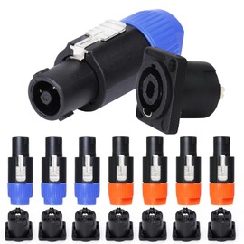 SUNNAREPOON 4 Pole Speakon Connector, 8pcs SpeakON Twist Lock Plug and NL4MP Panel Mount Socket, Compatible with NL4FC, NL4FX, NL4MPR Connectors Adapter - Blue & Orange Kit