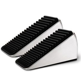 Strongest Heavy Duty Door Stoppers - Tall Door Stop Wedge Large Door Stoppers for Bottom of Door, Tall up to 2.6 In Doorstop Zinc Alloy and Silicone Made Suits Any Heavy Door Any Smooth Floor(2silver)