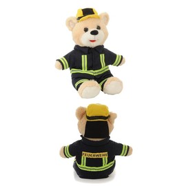 ESouvenirs Plush Fireman Bear Approx. 27 cm with Fire Brigade Uniform and Fire Helmet, Cuddly Teddy Bear as Joke Items, Collectable Figures Soft Toy Made of Plush Toy