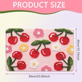 Wndgh Pink Bath Mat 40x60cm, Cherry Design, Soft Microfibre