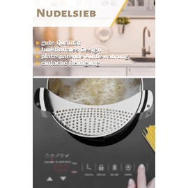 Menz Pasta Strainer Diameter 26 cm Stainless Steel Extra Flat Draining Strainer Handy Straining Aid for Pasta, Pot Strainer Space-Saving Straining Aid for Pots