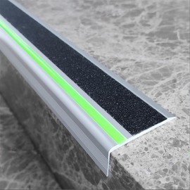ZALNVEY 2 Pack 48 in L Shaped Aluminum Alloy Stair Nosing with Green Glow Strip, Anti-Slip Stair Edging