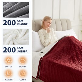 Homemate Electric Heated Blanket Queen - 84"x90" Heating Blanket Queen Size Dual Control 1/2/4/6/8 Hours Auto-off 10 Heat Level Heat Blanket Over-heat Protection Flannel Sherpa ETL Certification
