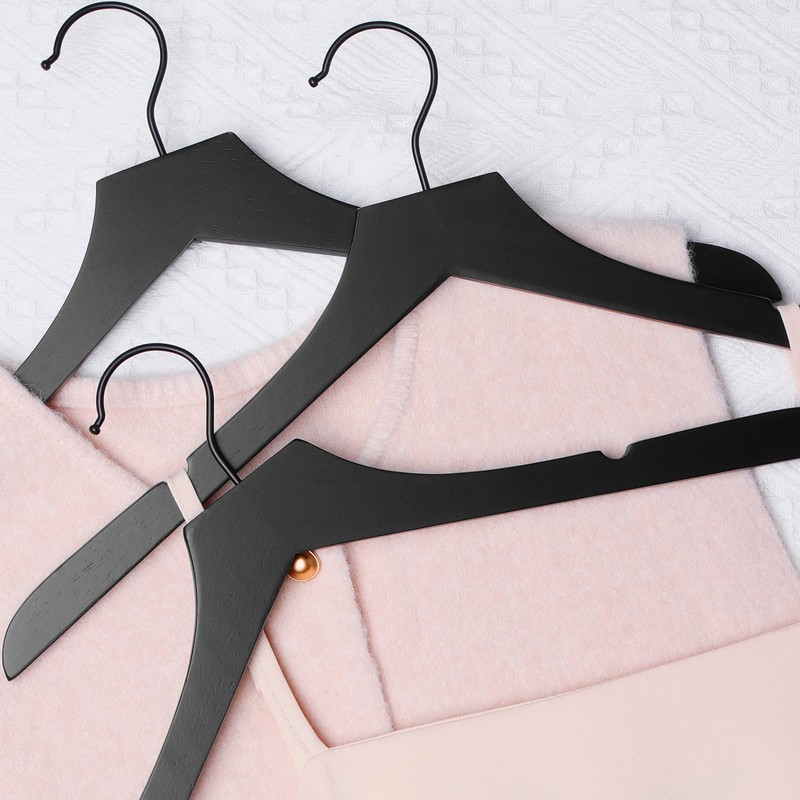TOPIA HANGER Black Wooden Hangers, Rubber Wood Clothes Hangers with