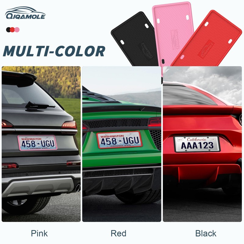 QiqaMole Silicone License Plate Frames, License Plate Holder for US
