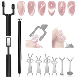 Plman 3 in 1 Y-Shaped Cat Eye Nail Magnet, Double Head Cat Eye Gel Nail Polish Magnet, Detachable Nail Magnet Tool with Nail Magnet Guides, Flower Design Nail Magnetic Pen for Nail DIY at Home