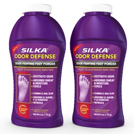 SILKA Odor Fighting Foot Powder & Shoe Deodorizer with Corn Starch Powder, Talc & Cooling Beads for Lasting Freshness, Absorbs Sweat & Excess Moisture, 6 Oz (PACK OF 2)