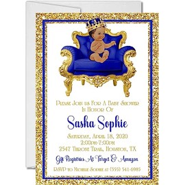 Prince Baby Shower Invitations with Envelopes, Blue and Gold Prince Baby Shower Invites, Twin Boy Prince Baby Shower Invitations (Blue/Gold 2)