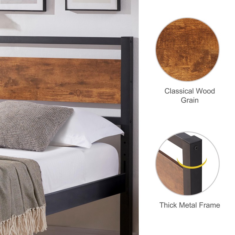 Kingfun Wood Headboard - Rustic Solid Queen Size Farmhouse Bed,