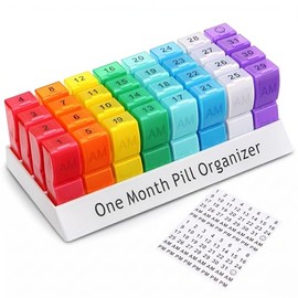 CAidRE Ultra-Compact Monthly Pill Organizer AM PM, 31 Day Pill Box 2 Times a Day for Small Pills, Portable Travel Vitamin Case with Detachable Daily C