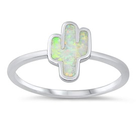 CloseoutWarehouse White Simulated Opal Cactus Ring Sterling Silver Size 5
